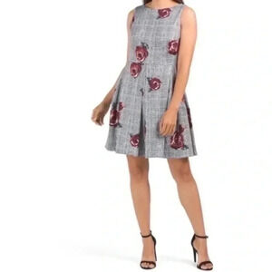 Taylor houndstooth floral fit and flare dress 6